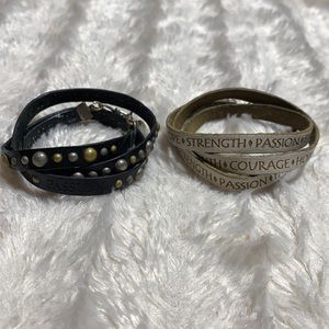 2 Dillon Rogers bracelets wrap jewelry gold silver black white leather wraps